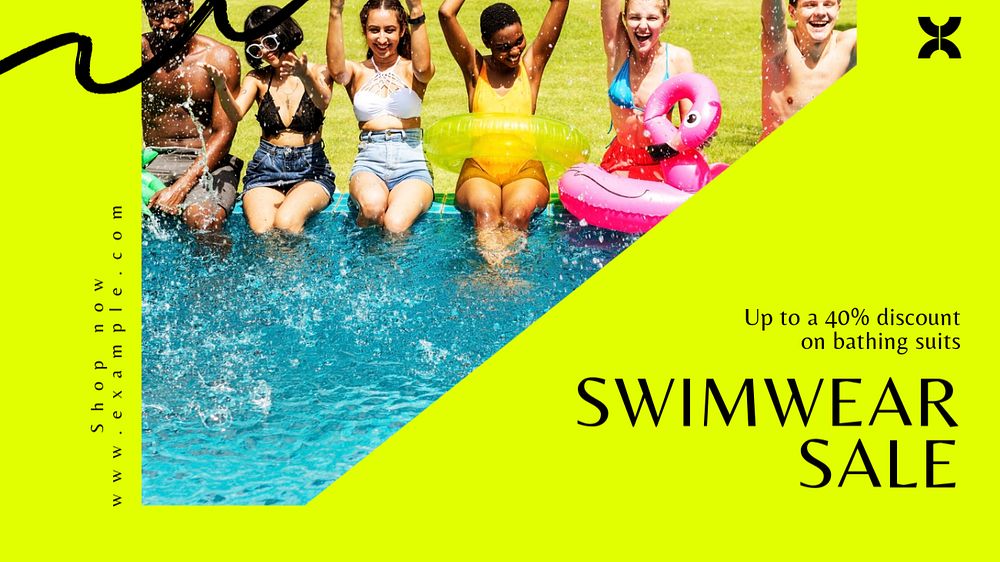 Swimwear sale blog banner template, editable text