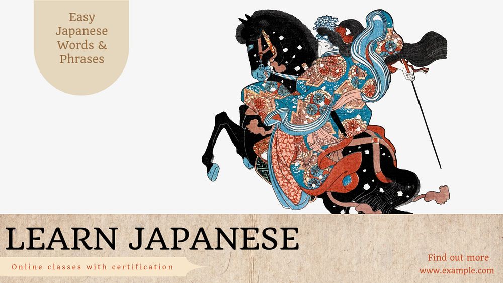 Learn Japanese blog banner template, editable text