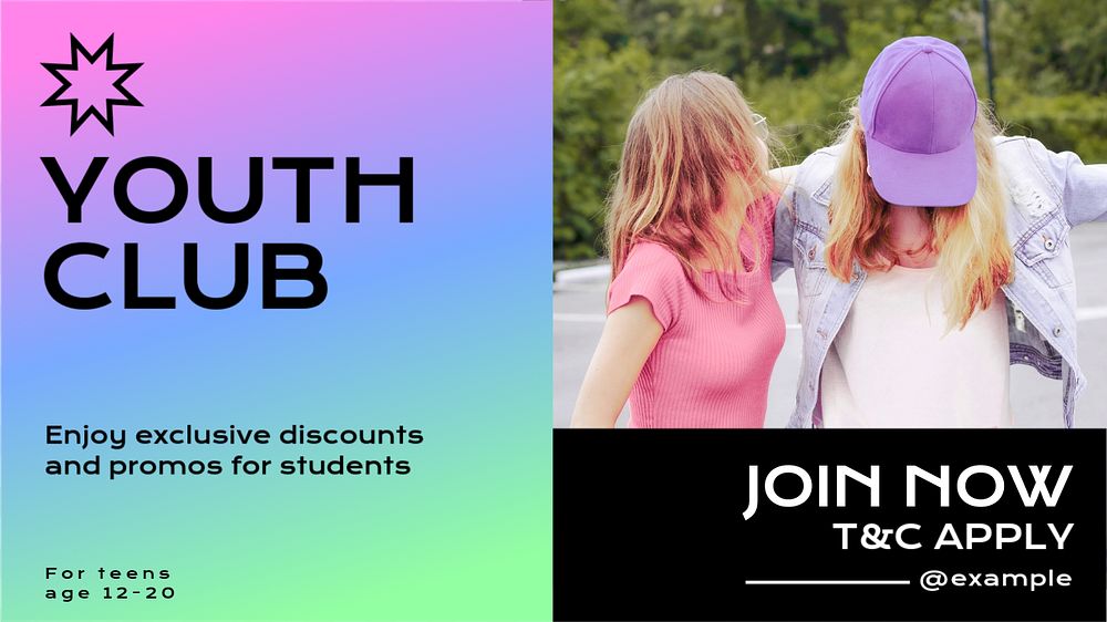 Youth club  blog banner template, editable text