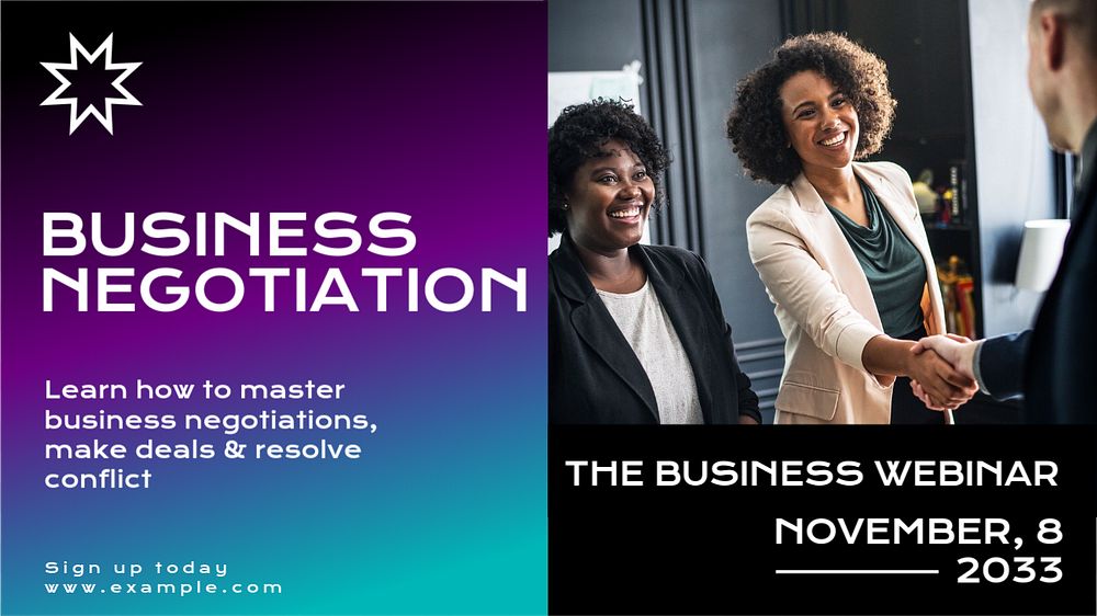 Business negotiation blog banner template, editable text