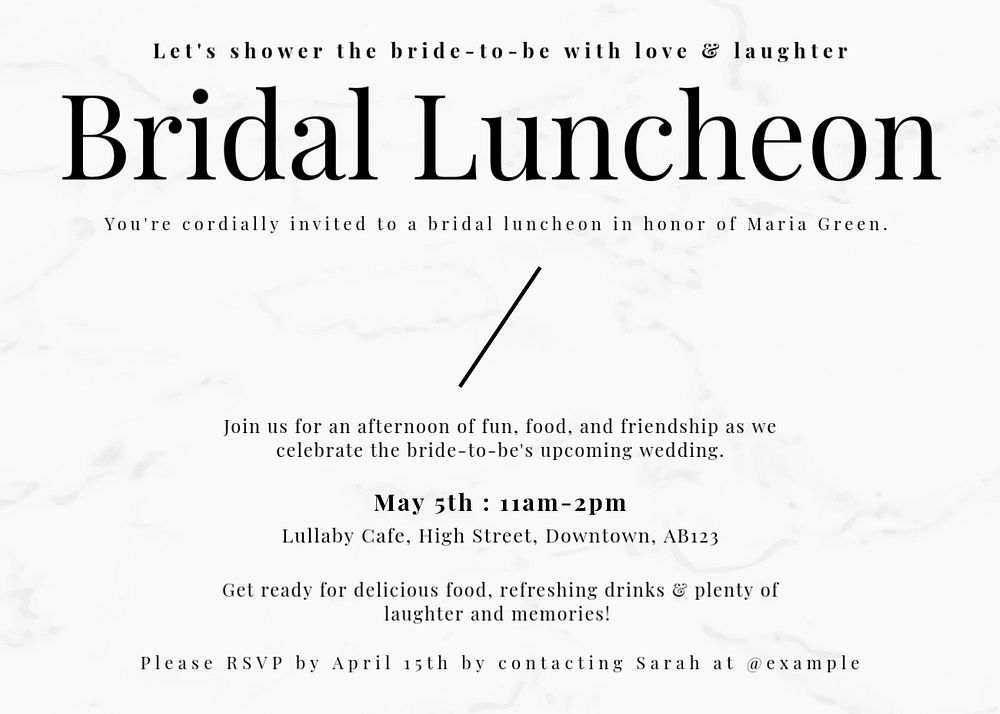 Bridal luncheon template, editable text