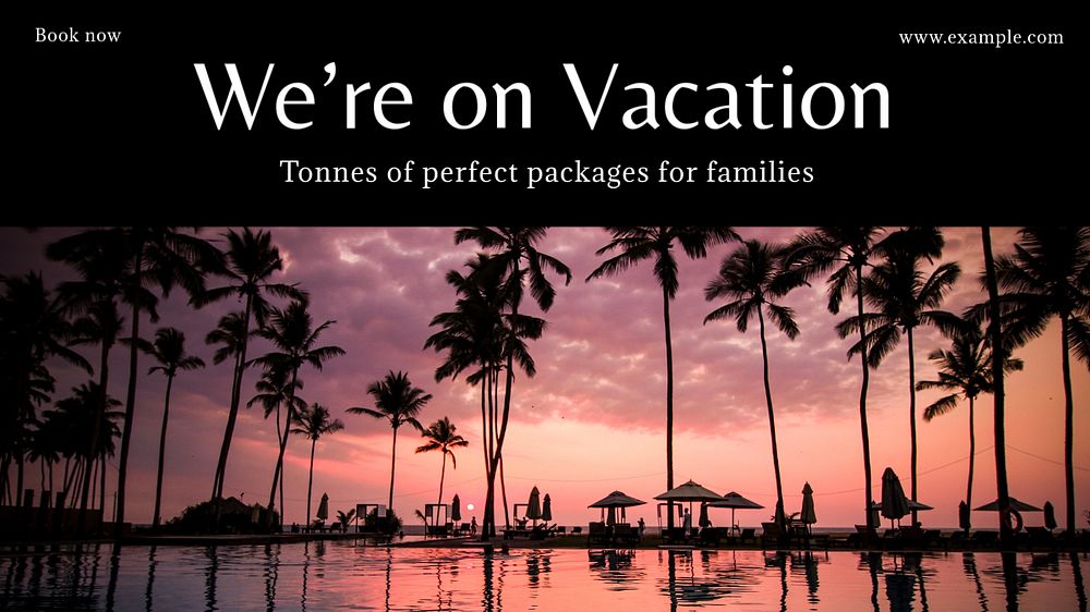 Vacation packages blog banner template, editable text