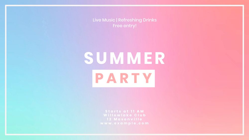 Summer Party blog banner template, editable text