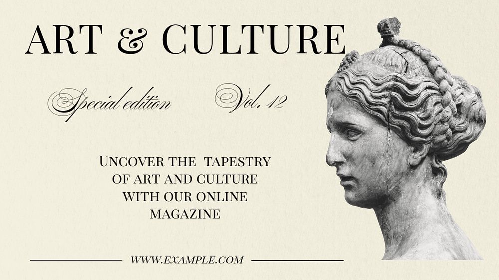 Art & culture magazine  blog banner template, editable text