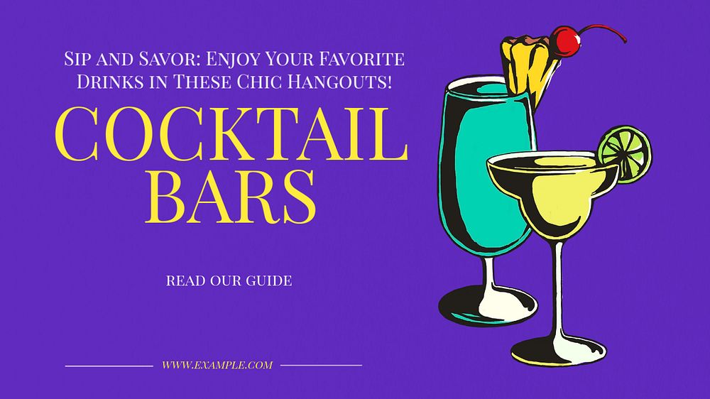 Cocktail bars  blog banner template, editable text