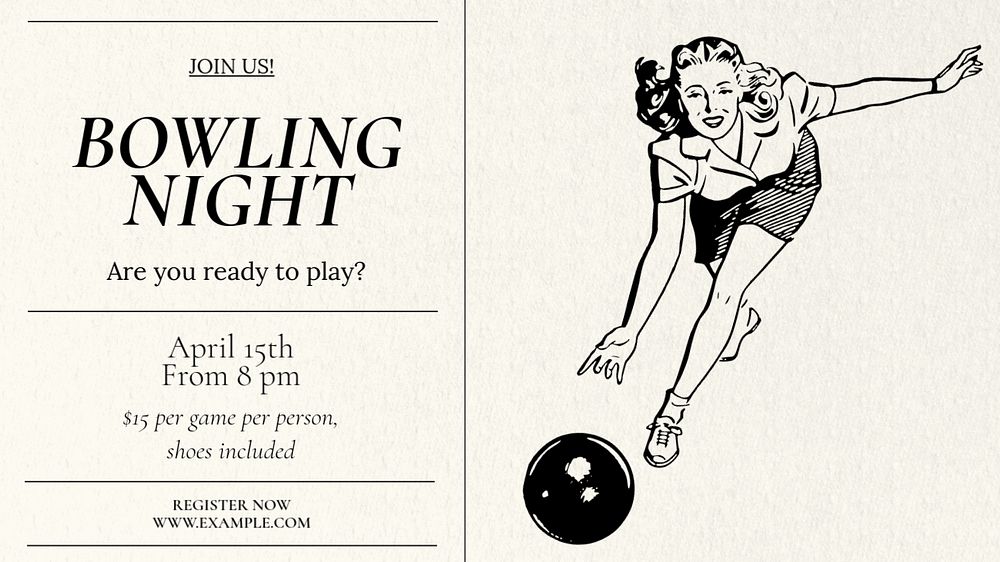 Bowling night  blog banner template, editable text