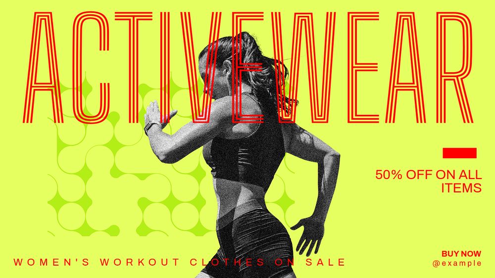 Activewear sale  blog banner template, editable text