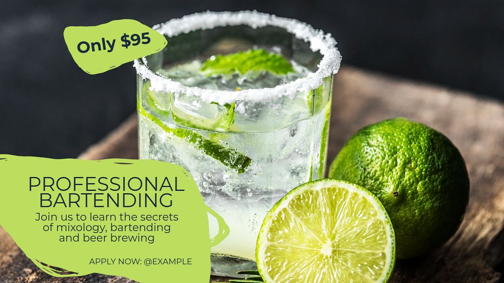 Professional bartending  blog banner template, editable text