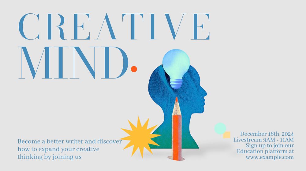 Creative mind  blog banner template, editable text