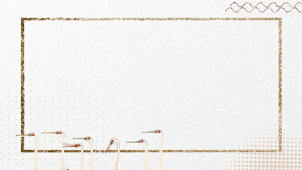 Japanese crane frame HD wallpaper, gold glittery editable design