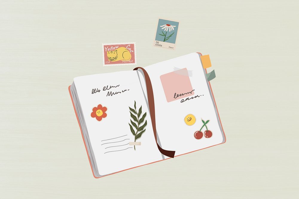 Personal journal book, editable stationery illustration design