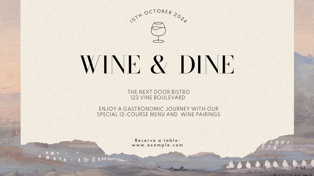 Wine & Dine blog banner template, editable text