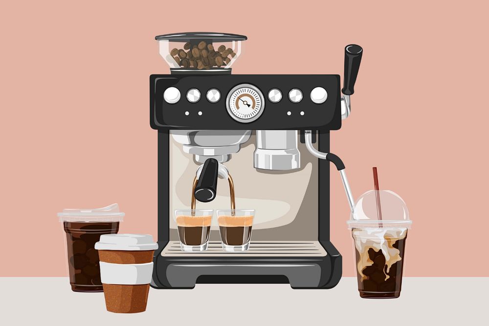 Editable espresso maker, aesthetic coffee shop illustration design