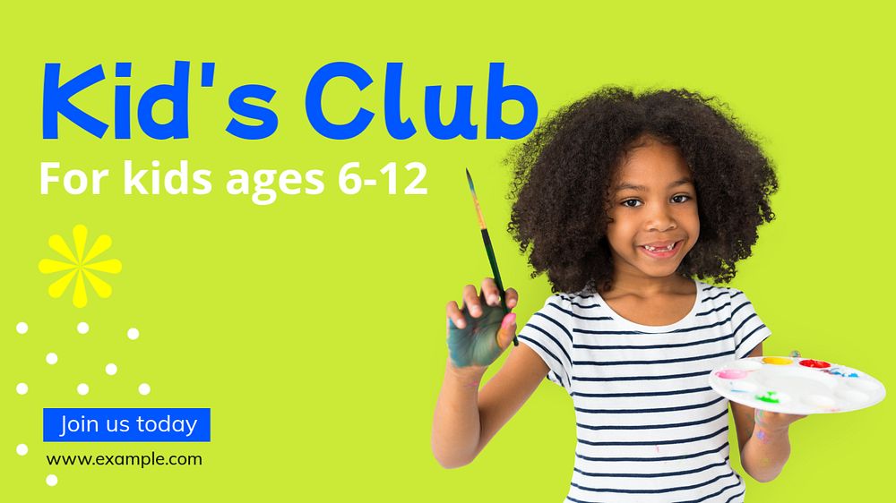 Kid's club  blog banner template, editable text