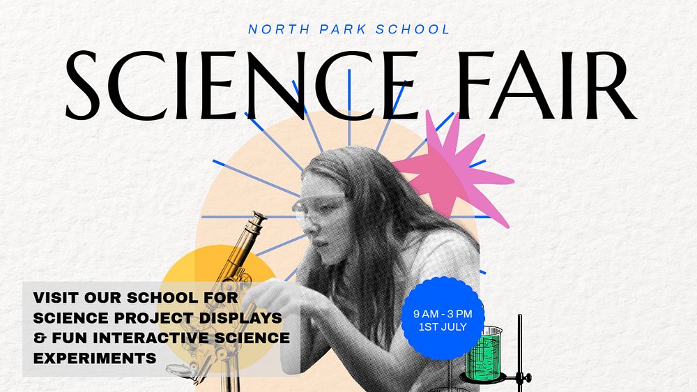 School science fair blog banner template, editable text