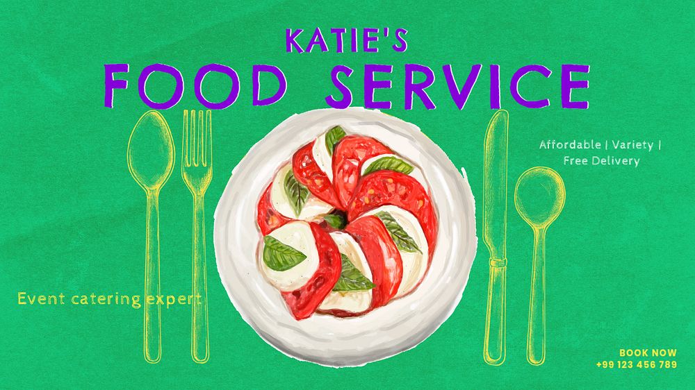 Food service blog banner template, editable text