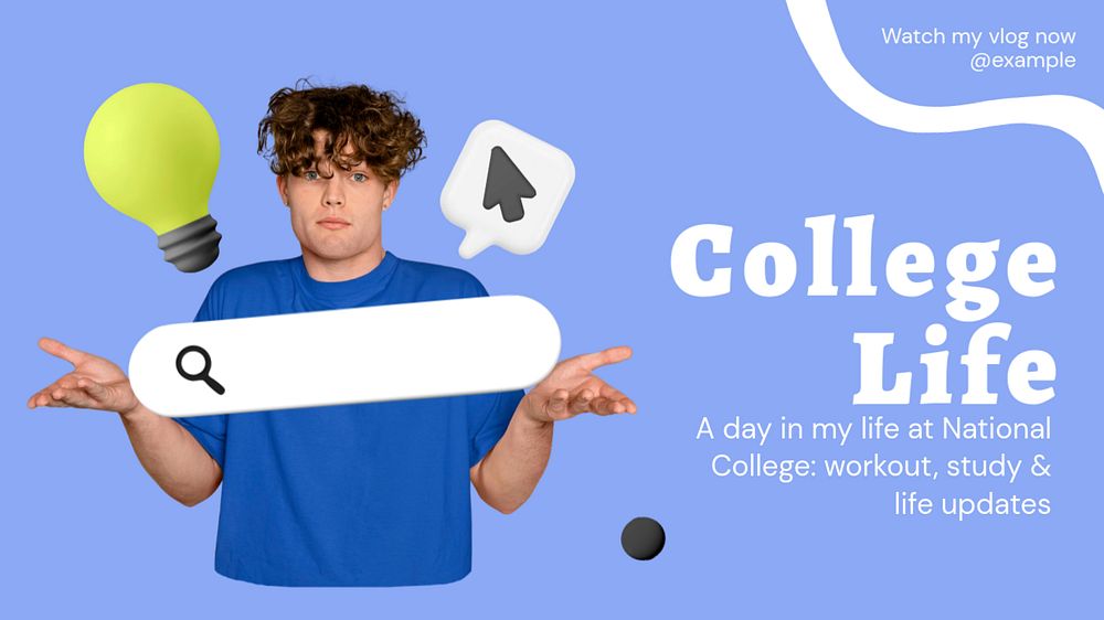 College life vlog blog banner template, editable text