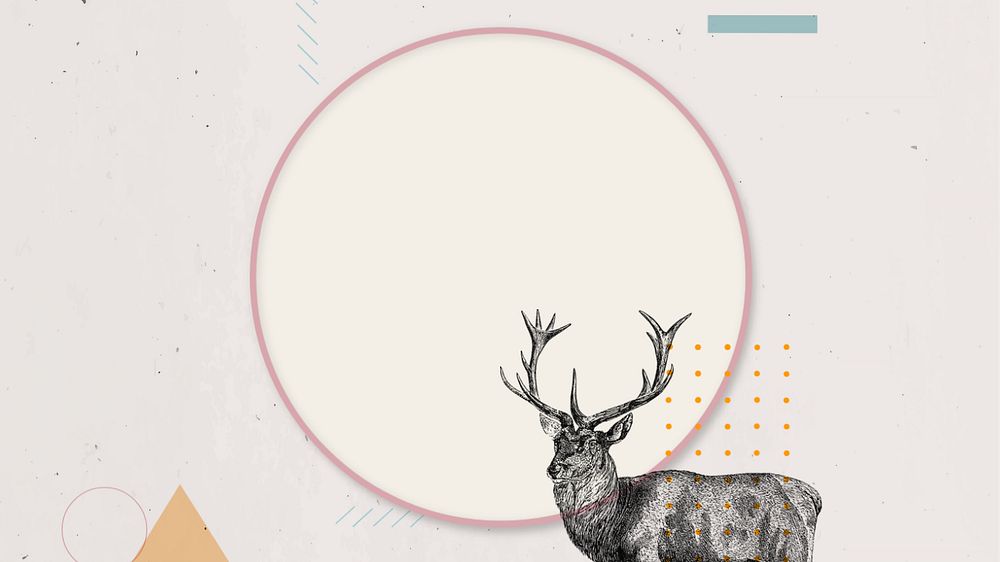 Circle frame HD wallpaper, editable  vintage stag deer illustration