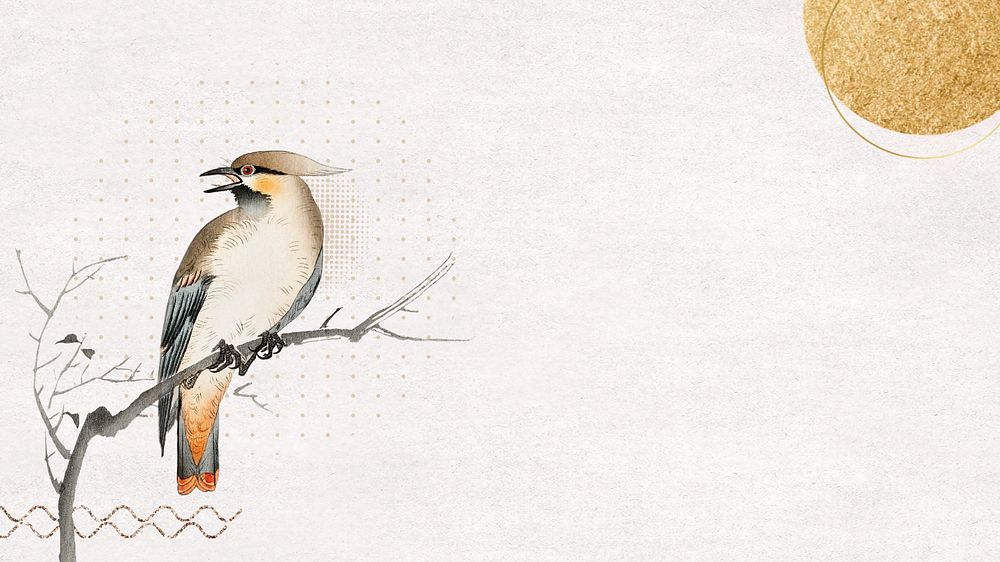 Aesthetic Japanese bird HD wallpaper, beige textured editable design