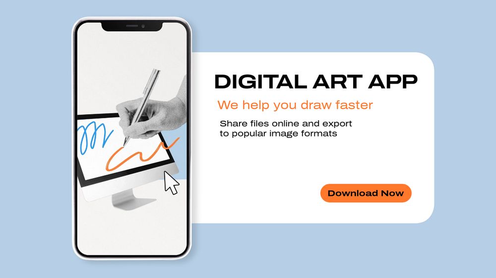 Drawing app blog banner template, editable text