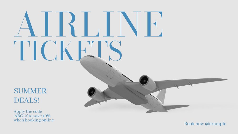 Airline tickets deal blog banner template, editable text