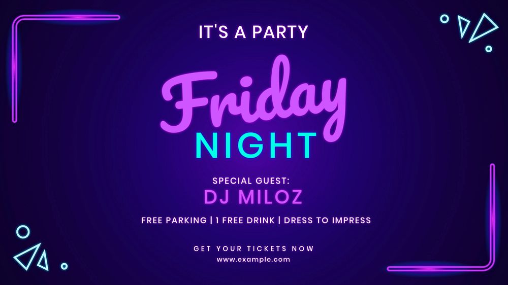 Friday night party blog banner template, editable text