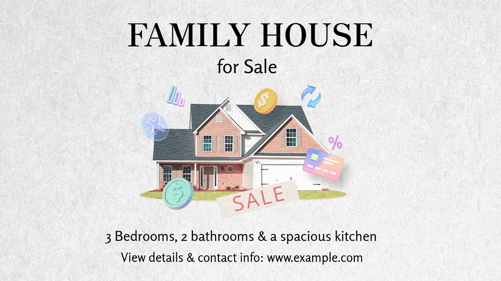 family house for sale  blog banner template, editable text