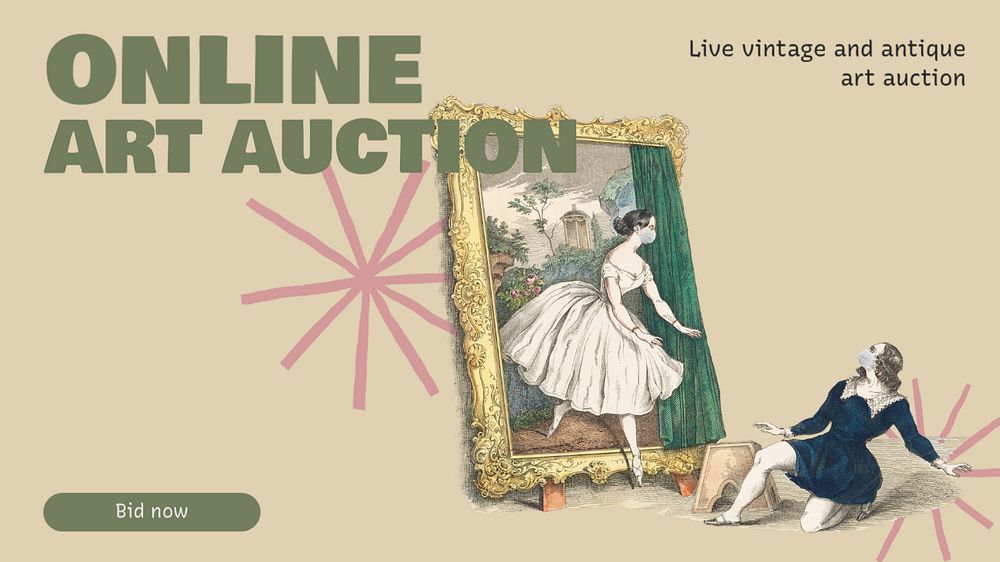 Online art auction  blog banner template, editable text