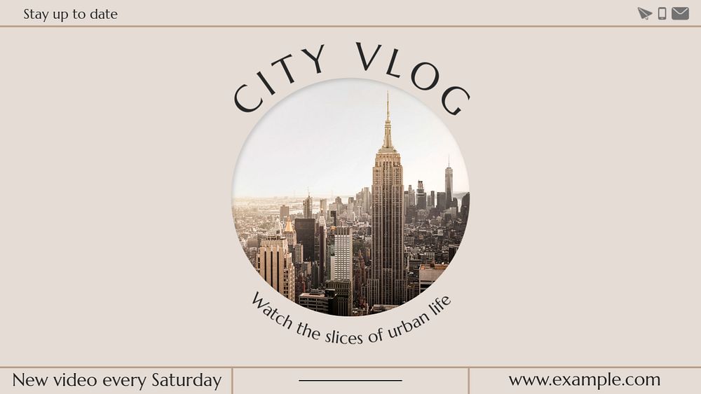 City vlog  blog banner template, editable text