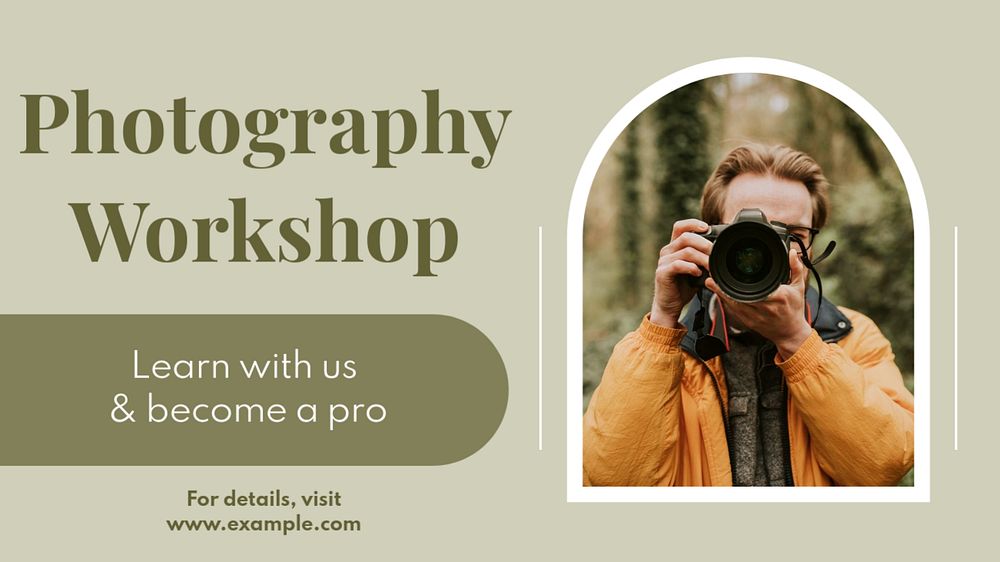 Photography workshop  blog banner template, editable text