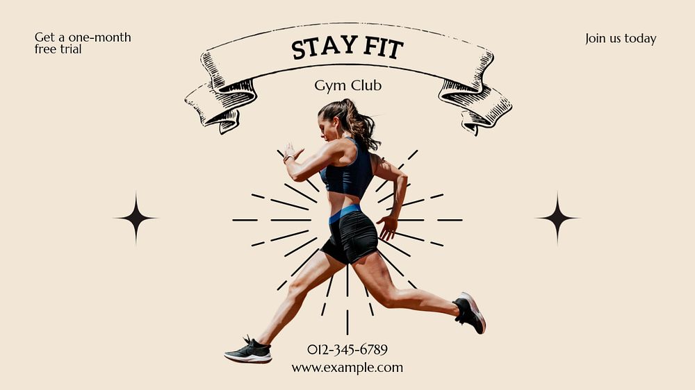 Gym & fitness  blog banner template, editable text