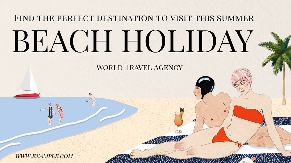 Beach holiday  blog banner template, editable text