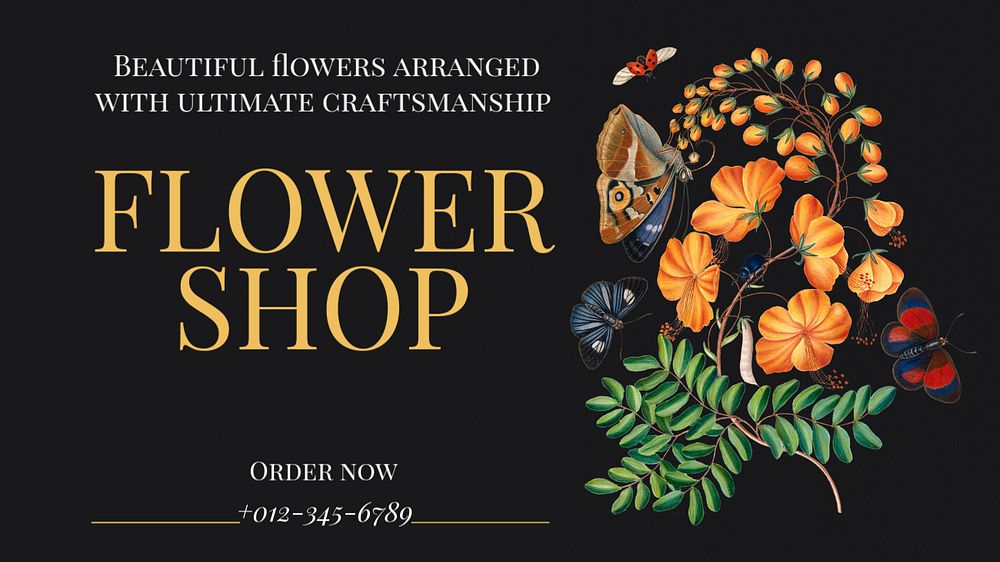 Flower shop  blog banner template, editable text