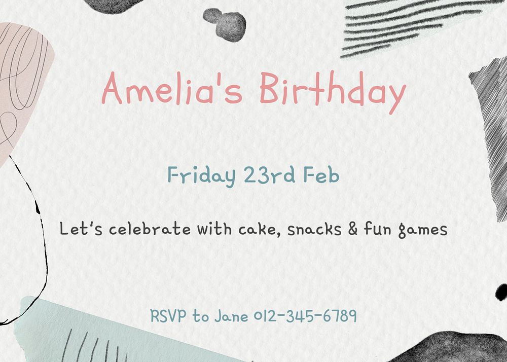 Birthday invitation template, editable text