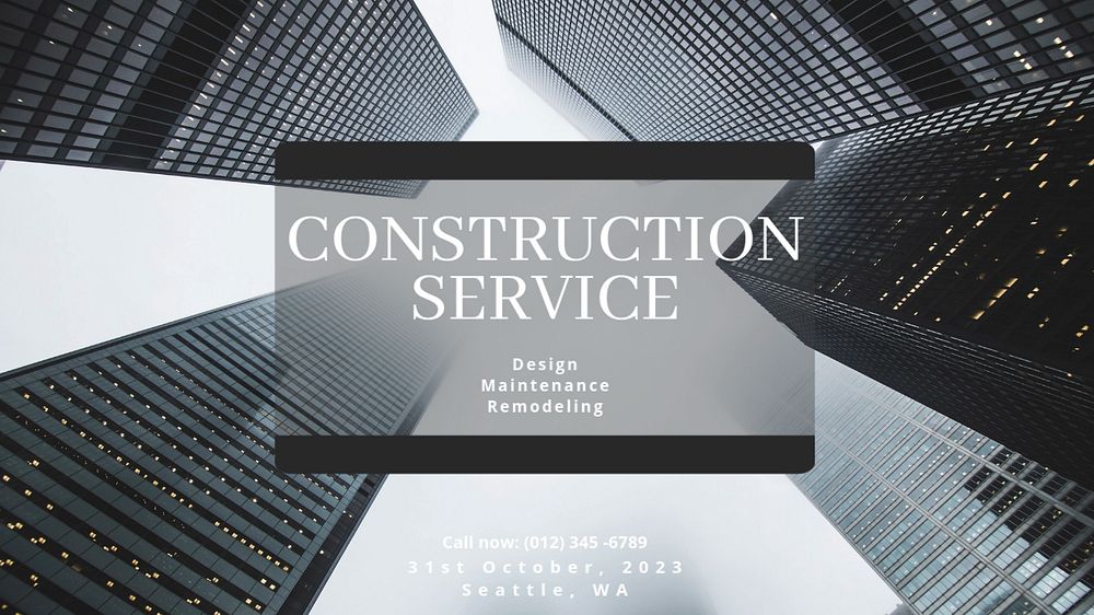 Construction service   blog banner template, editable text