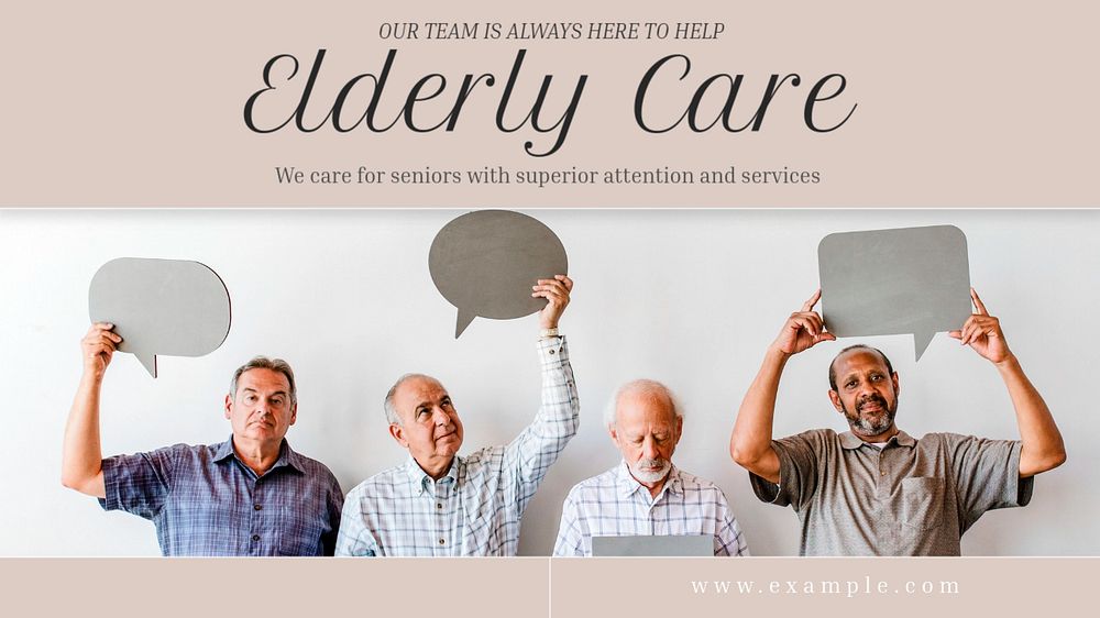 Elderly care blog banner template, editable text