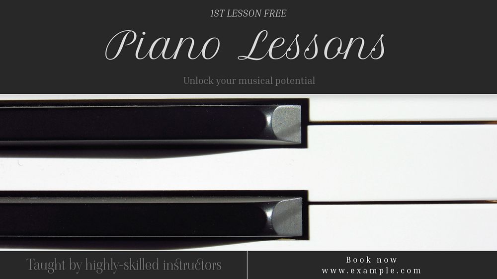 Piano lessons   blog banner template, editable text