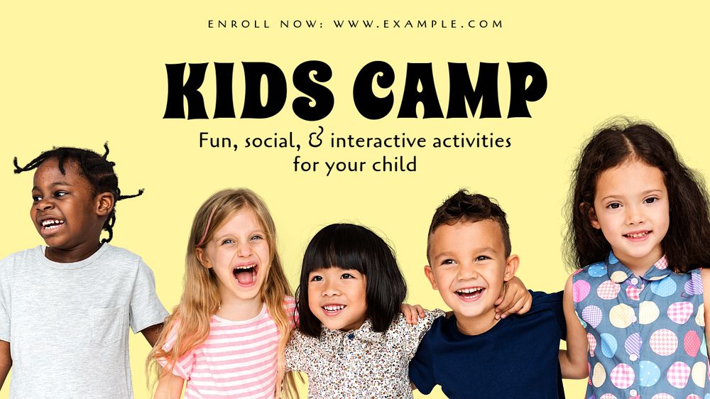 Kids camp  blog banner template, editable text