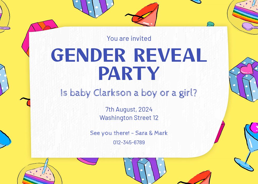 Gender reveal party template, editable text