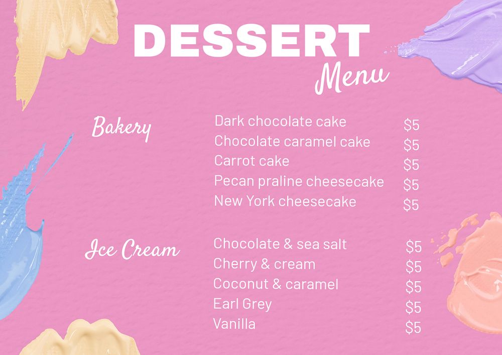 Dessert menu template, editable text