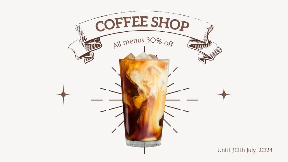 Coffee shop blog banner template, editable text