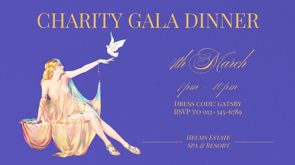 Charity gala dinner blog banner template, editable text