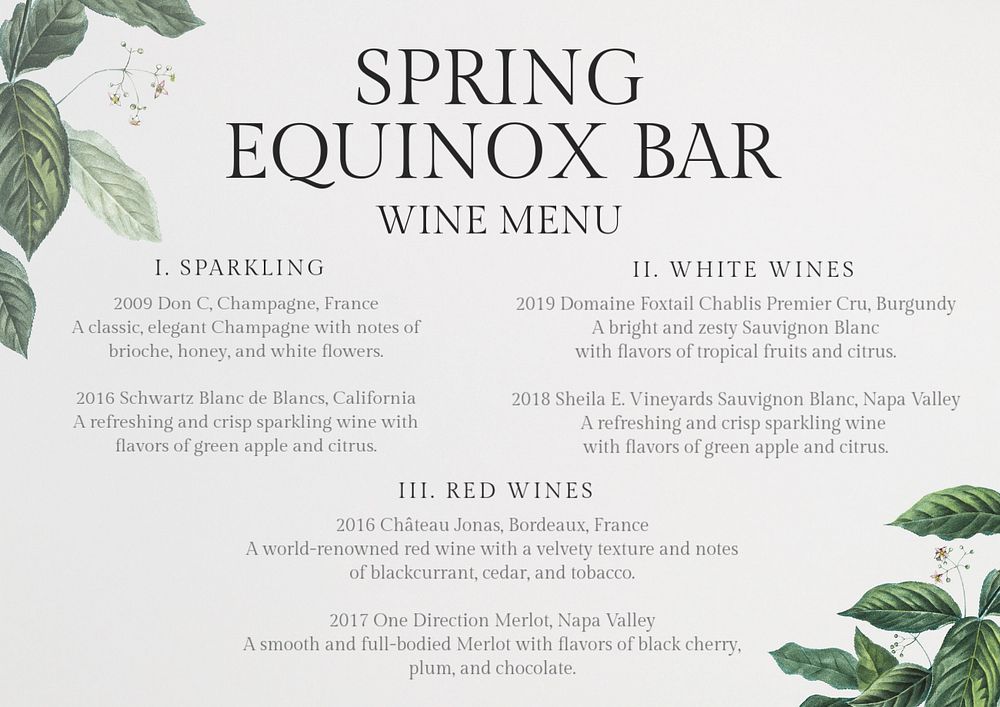 Wine menu template, editable text