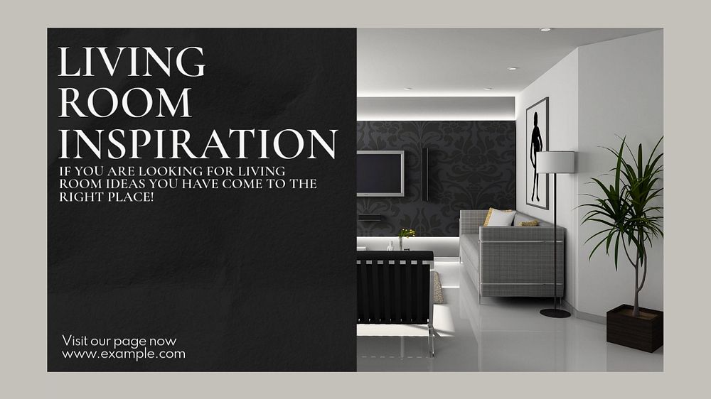 Living room inspiration blog banner template, editable text