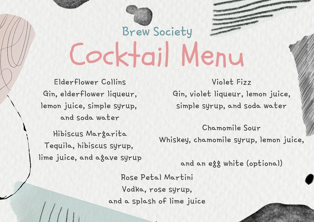 Cocktail menu template, editable text