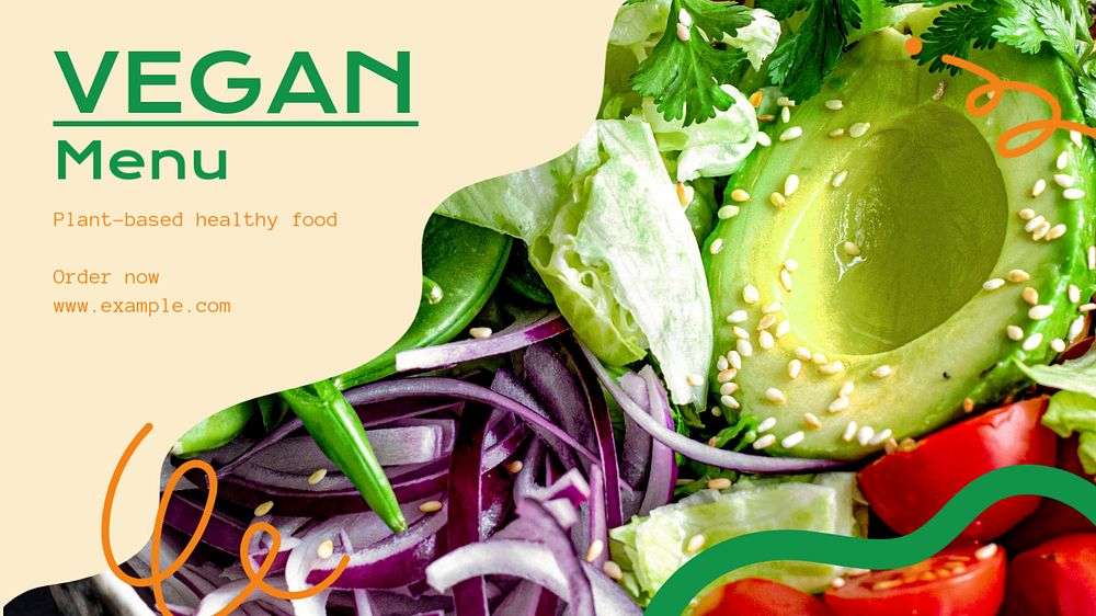 Vegan menu blog banner template, editable text