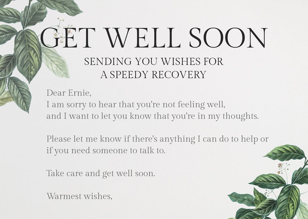 Get well soon template, editable text