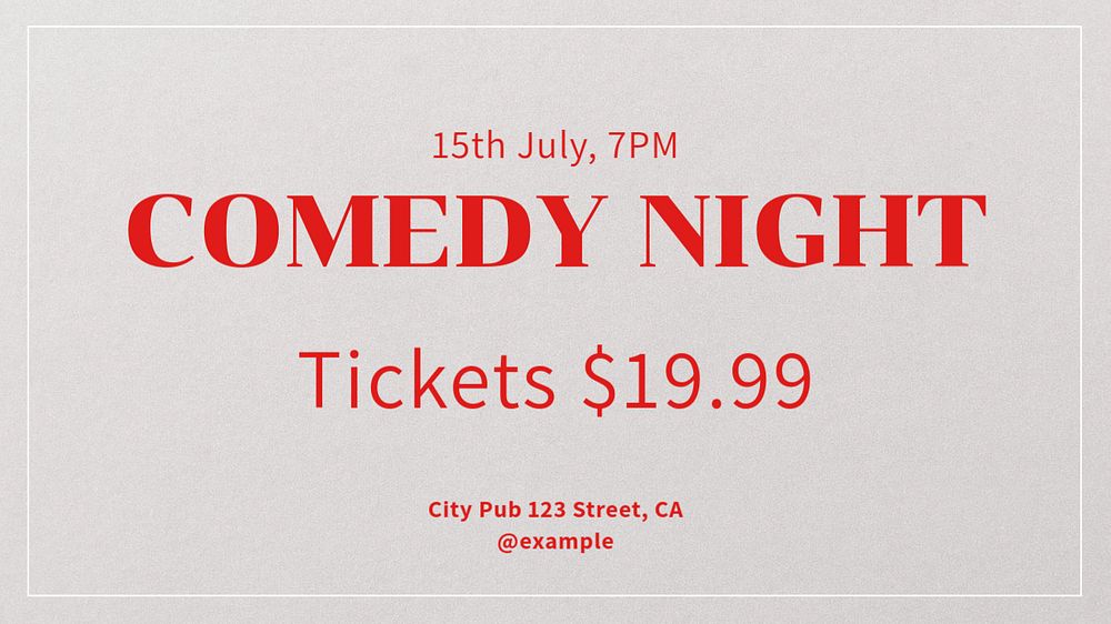 Comedy night blog banner template, editable text