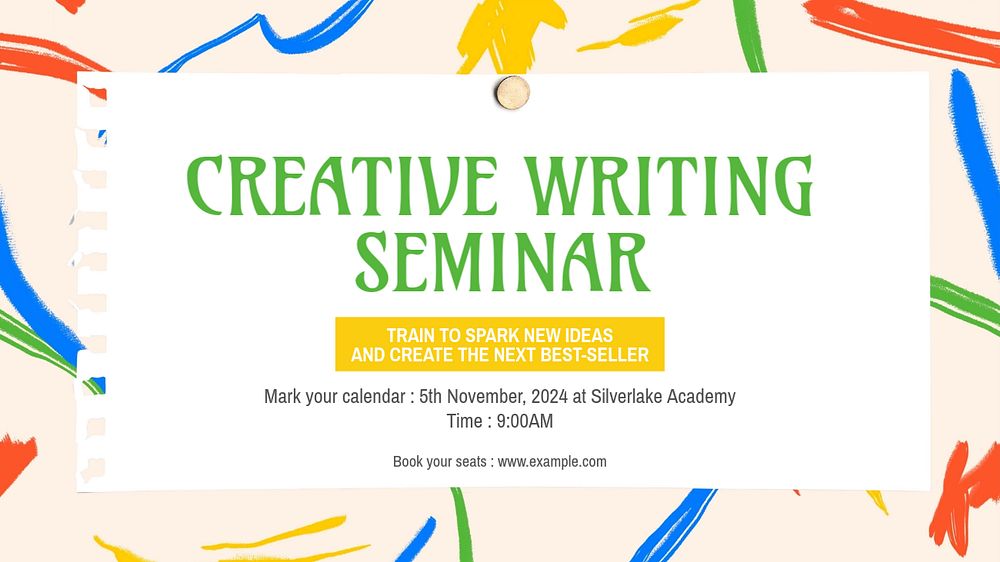 Creative writing seminar blog banner template, editable text