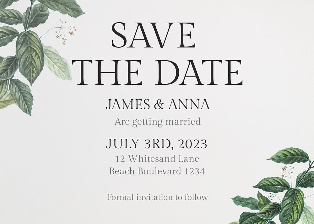 Save the date template, editable text